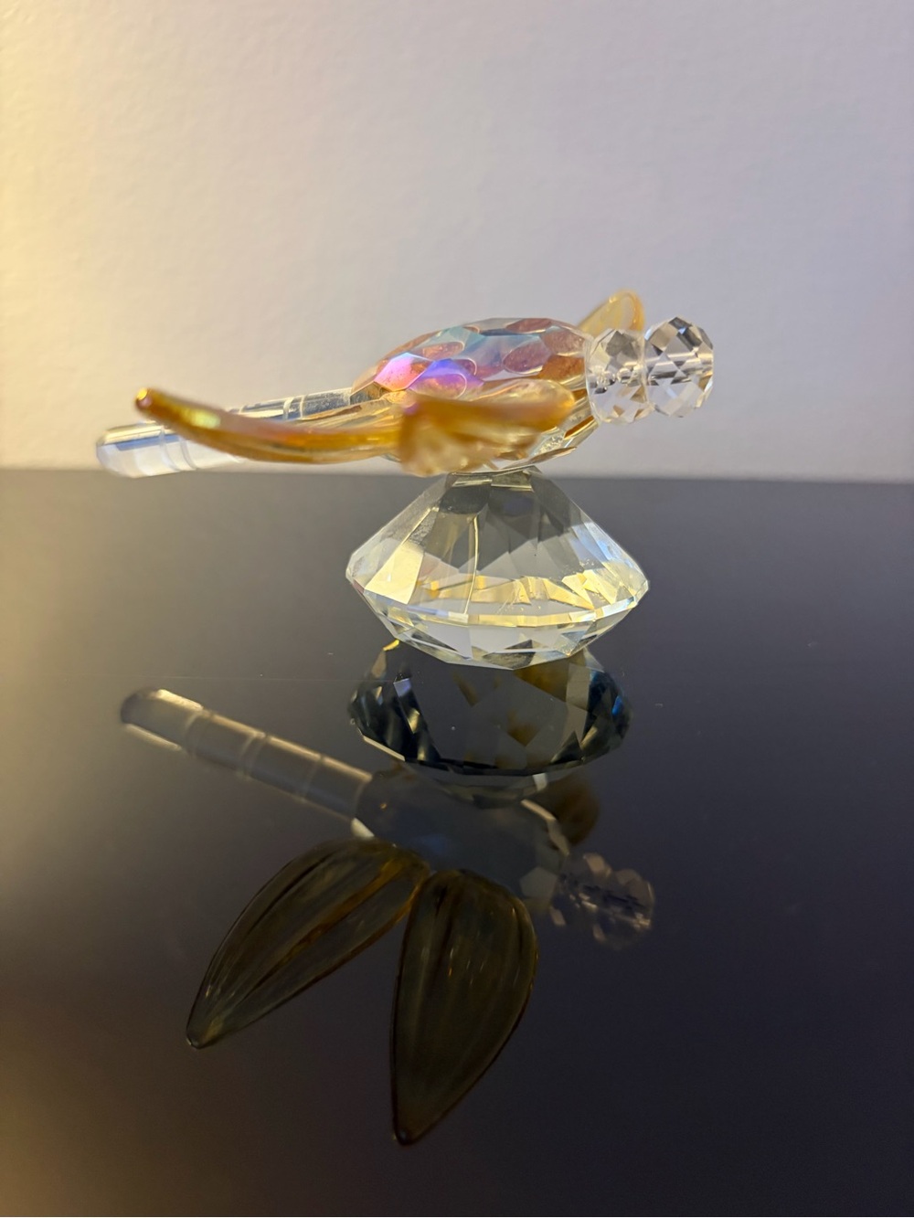 Crystal-style iridescent dragonfly figurine